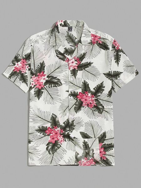 

men tropical print revere collar shirt t1uy#, White;black