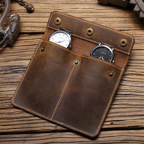 

watch boxes cases genuine leather watch box bracelet storage bag portable travel jewelry leather pouch watch pouch bag case for men and wome, Black;blue