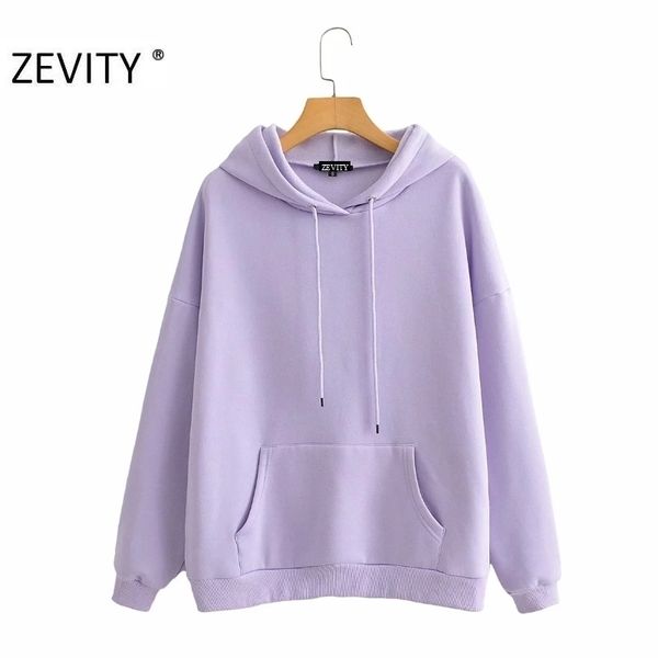 

zevity women fashion long sleeve leisure hooded sweatshirts female basic front pockets fleece hoodie chic pullover h371 201202, Black
