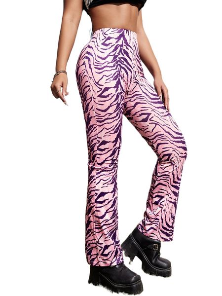 

zebra stripe high waist pants t6l0#, Black;white