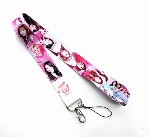 

factory price 100 piece twice girl group cartoon anime lanyard keychain neck strap key camera id phone string pendant badge party gift acces, Silver