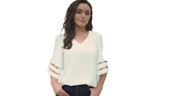 

europe and the united states new solid color v-neck seven-point sleeve t-shirt loose blouse casual jacket manufacturers direct supply 251204, White