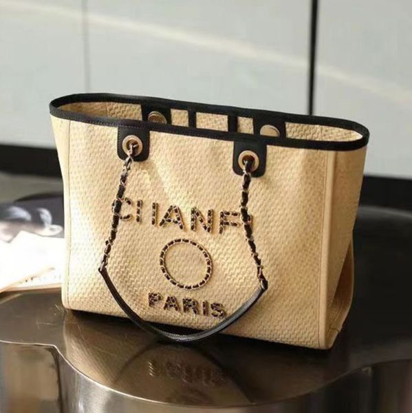 

brand luxury fashion beach bags large ch linen woven women evening handbag straw knitting shoulder portable designer classic female big capa