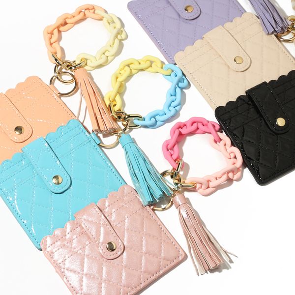 Nuova borsa portachiavi di vendita calda per donna, uomo, braccialetto a catena con sacchetto di carta nappa, gioielli colorati portachiavi braccialetto