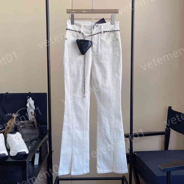 

pd 22ss loose jeans pants designer women clothing metal chain small satchel belt trousers, Black;white