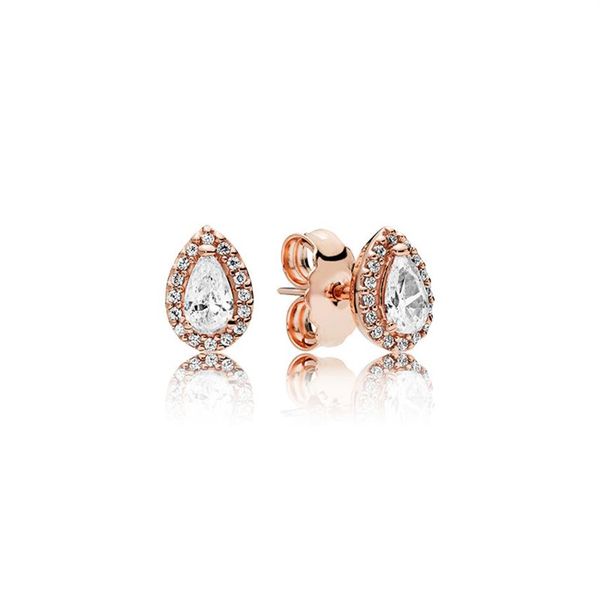 

18k rose gold plated shining tear drop stud earring logo original box for pandora 925 sterling silver teardrop earrings women wedd242s, Golden;silver