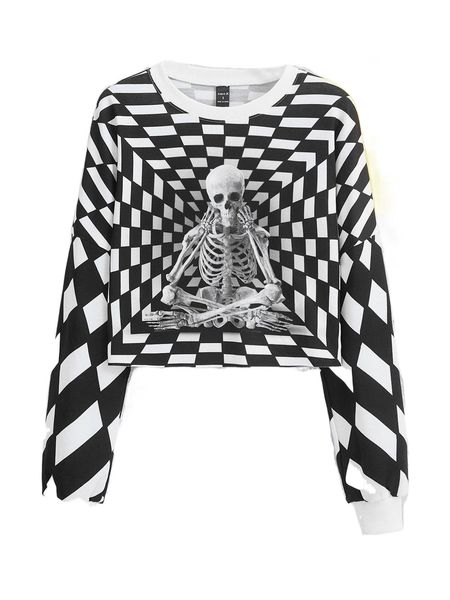 

x gumgfx checkerboard & skeleton print drop shoulder sweatshirt e20r#, Black