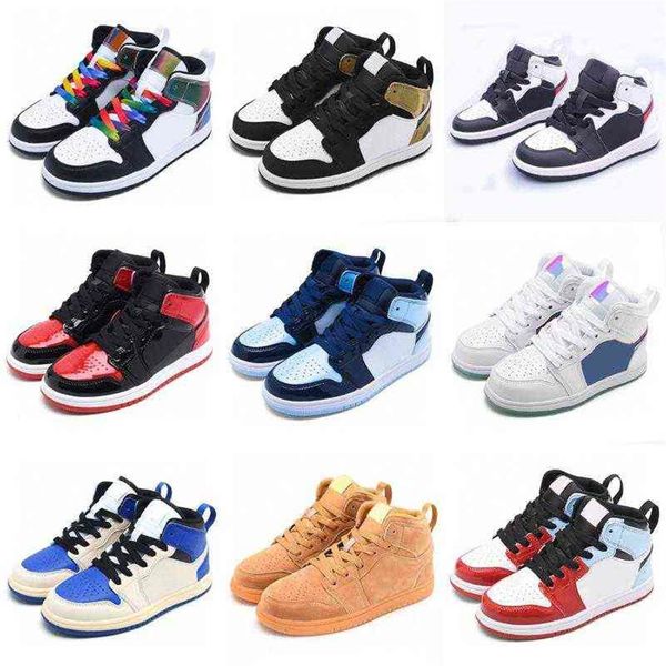 

university blue 1s 1 baby kids basketball shoes dark mocha chicago patent bred toe designer sneakers shadow unc343v, Black
