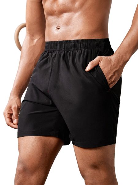 

men solid slant pocket sports shorts r72o#, White;black