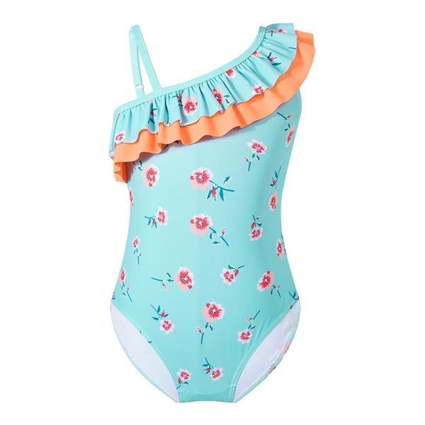 Menas de banho feminina infantil garotas de banho de maiôs belas estampas florais Ruffle flugue de batida de batida de batida de traje de banho de traje de banho