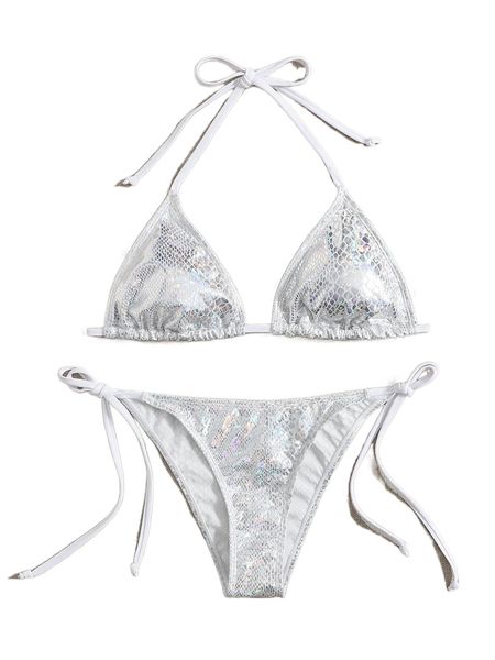 

snakeskin tie side bikini swimsuit l095#, White;black