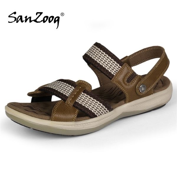 

genuine leather summer casual slip on mens sandals men sandal sandles outdoor sandalen heren trekking traspirables 220623, Black