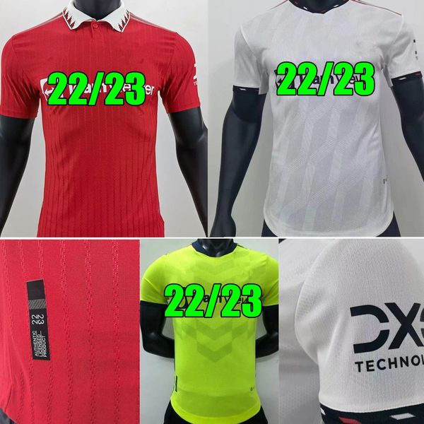 

new 22 23 manchester sancho soccer jerseys uniteds player version man bruno fernandes rashford utd football shirts 2022 2023 fred cavani set, Black;yellow