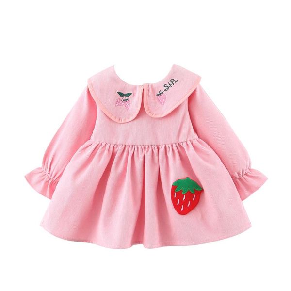 Mädchen Kleider Frühling Herbst Kleinkind Koreanische Cartoon Nette Erdbeere Puppe Kragen Baby Kleid Geboren Kleidung Kleine Mädchen Kleidung BC2086Girl's