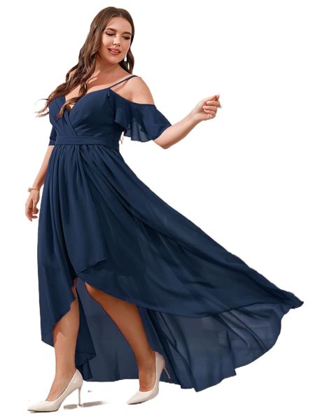 

plus cold shoulder high low hem chiffon prom dress j0wt#, Black