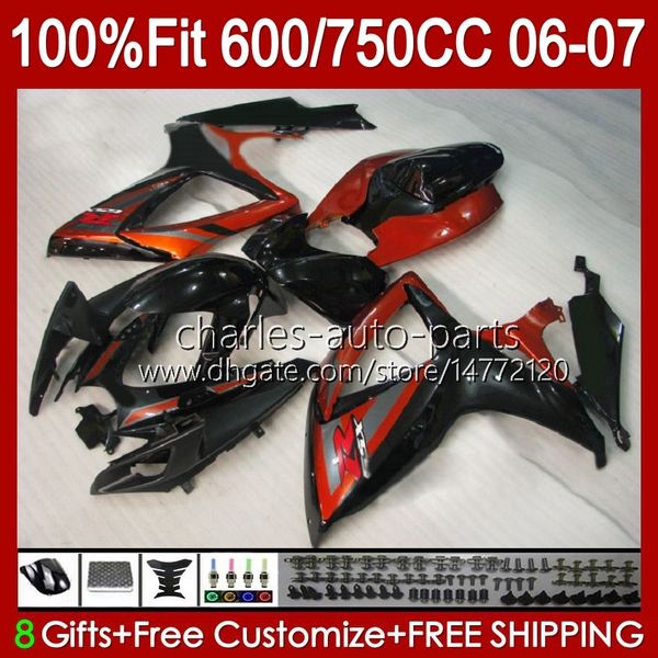 Corpo do OEM para Suzuki GSXR-600 GSXR750 K6 GSX-R750 06-07 Bodywork 130NO.117 GSXR 750CC 600CC 750 600 CC GSXR600 06 07 GSXR-750 2006 2006 2007 Molde de injeção Laranja Preto