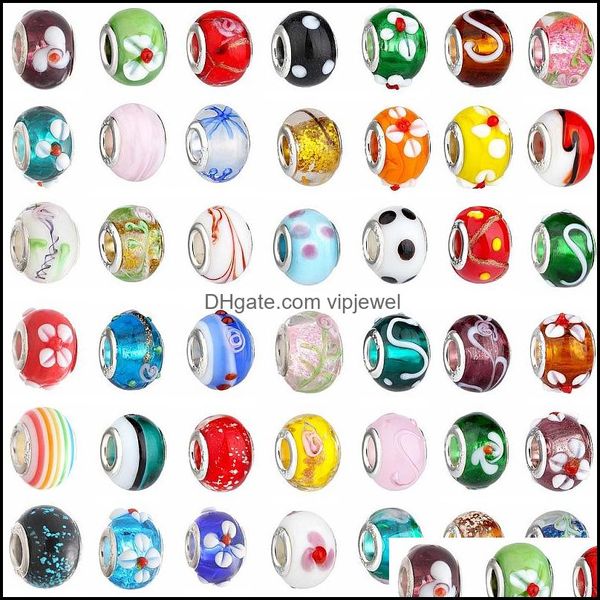 Charms Jewels Conclus￵es Componentes de 100pcs/lot mix cor grande buraco de vidro de vidro de vidro Charme charme spacer frouxa artesanato europeu com pulseira para pulseira