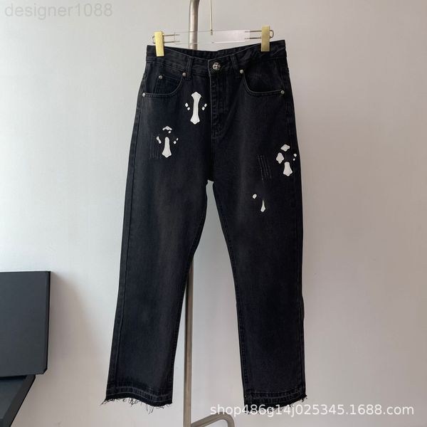 

women's jeans designer [correct version]fashion brand cross jeans leather elevation street loose straight pants micro flared for men an, Blue