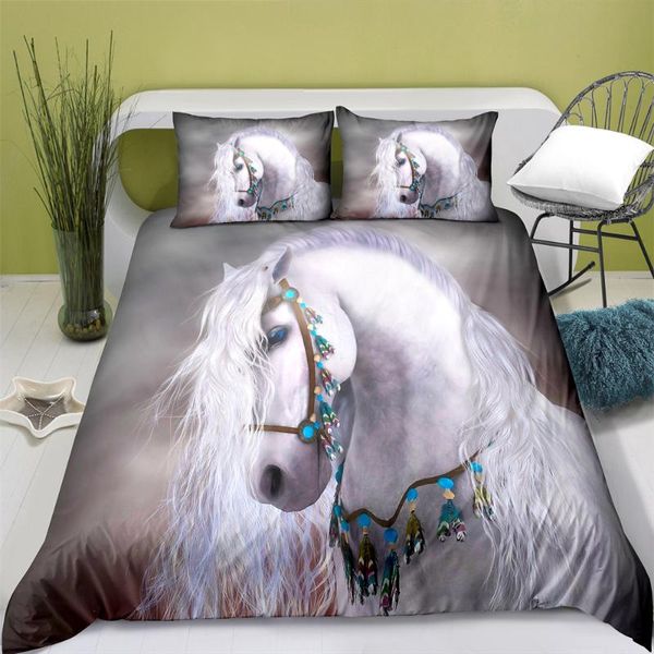 Yatak takımları% 100 polyester fantezi at nevresim dijital baskı seti yastık kılıfı ile çocuk ve kız yorgan yatak yatağı