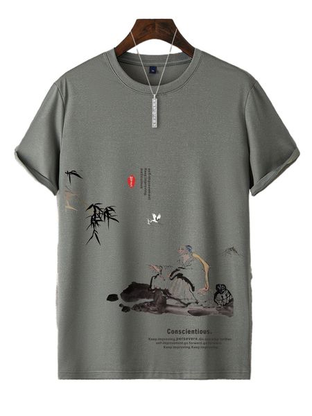 

men figure & letter graphic tee k02u#, White;black