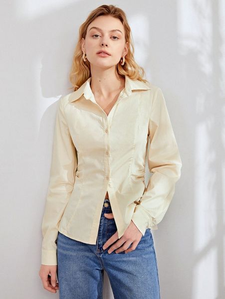 

solid ruched detail blouse l3zx#, White