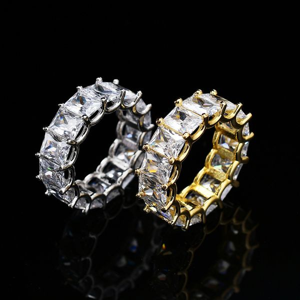

hip-hop ring square zirconium 18k gold nightclub hip-hop men's ring couple ring jewelry accessories cx220408, Silver