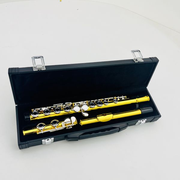 Real Plctures Flöte, C-Stimmung, 16 Tasten, geschlossen, Messing, lackiert, Gold, Premium-Instrument mit Koffer