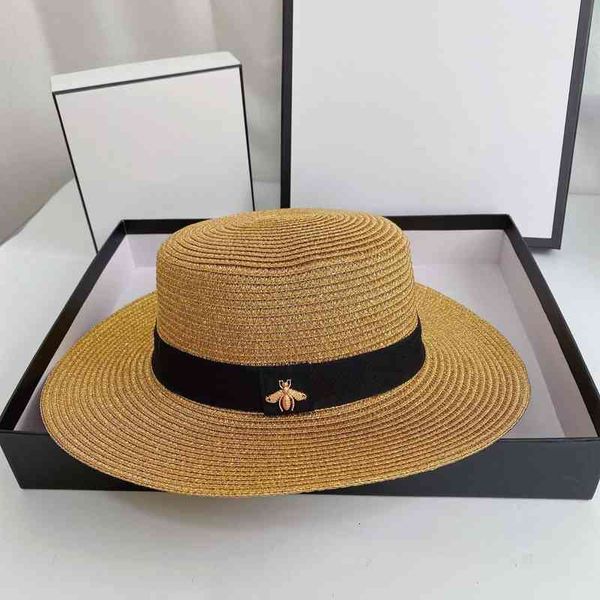 ontwerp van hoge kwaliteit en correcte versie g familie brons gouden bijtje decoratie brede rand zonwerende strooien hoed