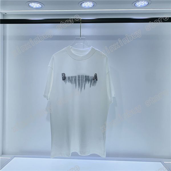 

22ss men women designers t shirts tee paris paint letters cotton short sleeve crew neck streetwear black white xinxinbuy m-2xl, White;black