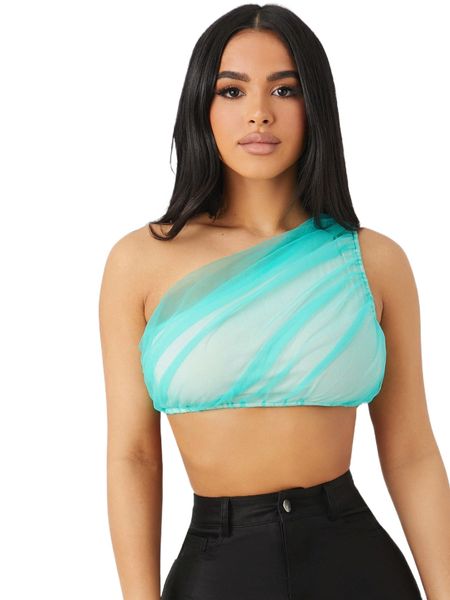 

sxy one shoulder mesh crop f7nu#, White