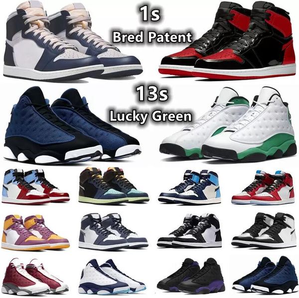 

jumpman 1 bred patent brave blue 13 mens basketball shoes 1s dark mocha marina blue bubble gum 13s lucky green obsidian court purple men wom