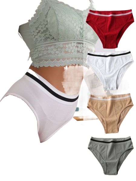 

4pack stripe tape seamless panty set f6wn#, Black;red