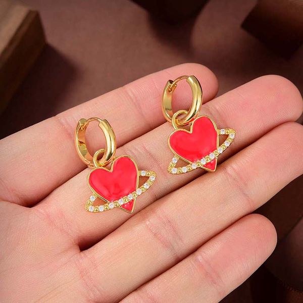 

extravagant dangle earrings jewelry luxury classic designer brass diamonds red love heart elagant women stud wholesale, Silver