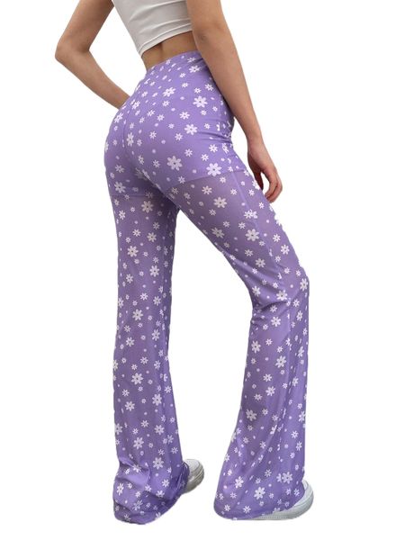 

allover floral print flare leg pants k8sy#, Black;white