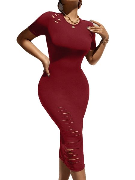 

sxy solid ripped bodycon dress o1ky#, Black;gray