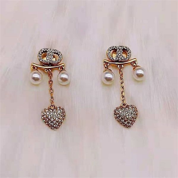 

advanced love pearl chain diamond earrings versatile women's accessories, Golden