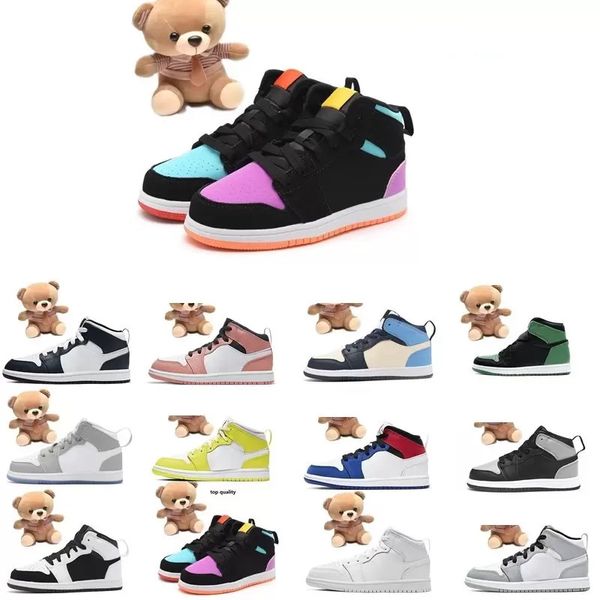 

infants 1s 1 toddler kids basketball shoes pine green game royal scotts obsidian chicago bred sneakers multi-color tie-dye size 22-35, Black