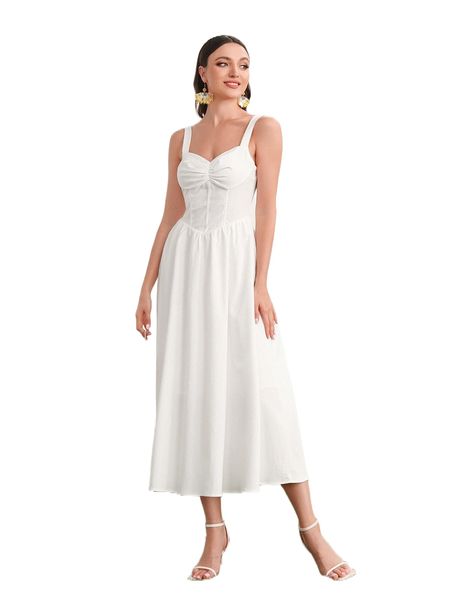 

solid ruched cami dress n9bs#, Black;gray