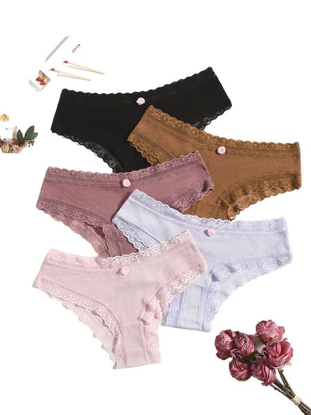 

5pack contrast lace panty 37dt#, Black;red