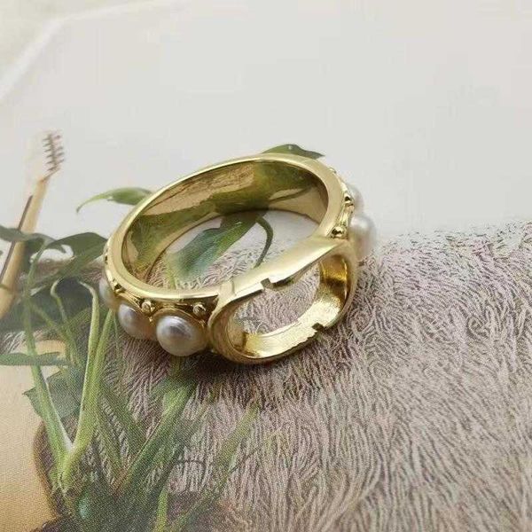 

classic designer jewelry ladies letter pearl ring pure copper material couple wedding birthday gift, Silver