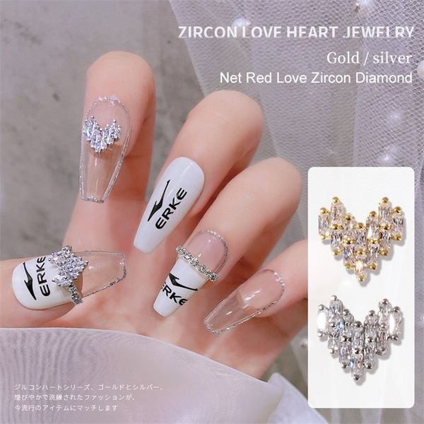 10 Stück 3D Metall Zirkon Nail Art herzförmiger Schmuck Nageldekorationen Top Qualität Kristall Maniküre Zirkon Diamant Charms 220525