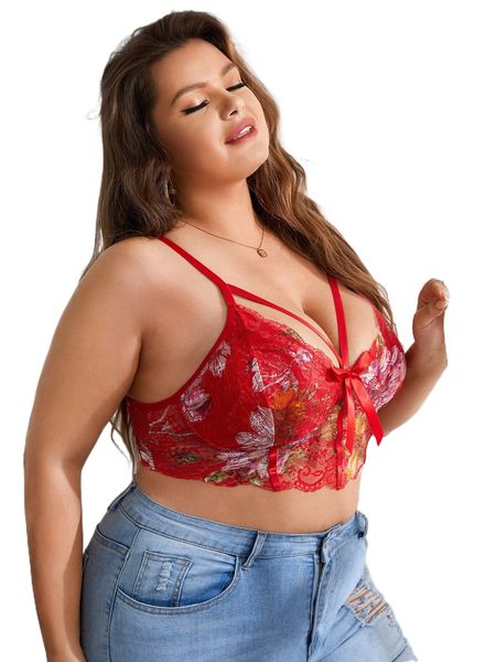 

plus lace harness longline bra r4sl#, Black;white