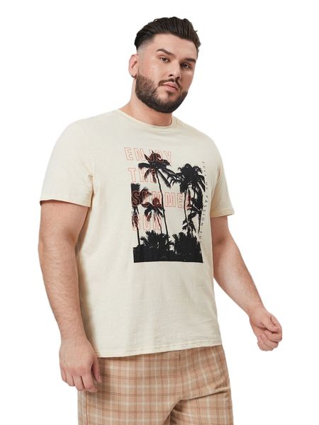 

extended sizes men slogan & palm tree print tee e2o3#, White;black