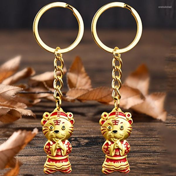 Keychains 2022 anos Gold Tiger Chinês Zodíaco Sovenir Key Ring Presente para decoração de casa Decorações de Natal ENEK22