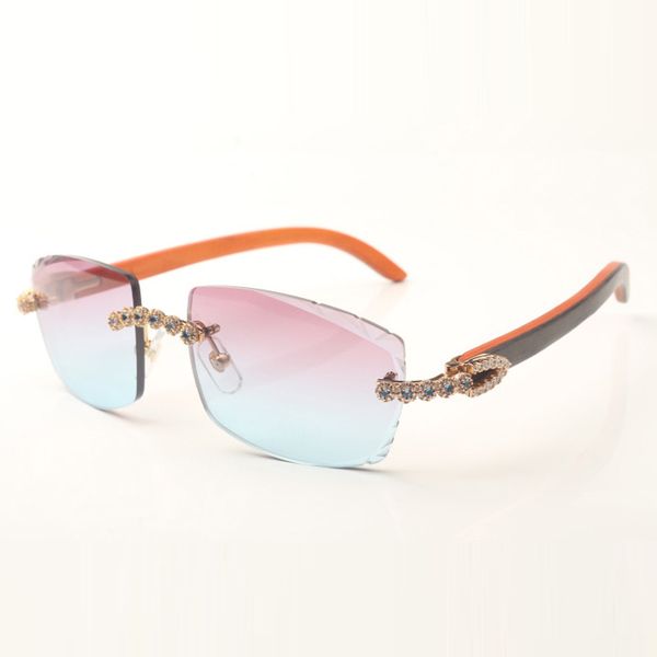 

new model bouquet blue diamond sunglasses 3524015 with natural orange wood legs and 58mm cut lenses, White;black