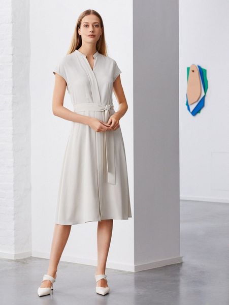 

motf premium notched neck belted shirt dress k4ah#, Black;gray