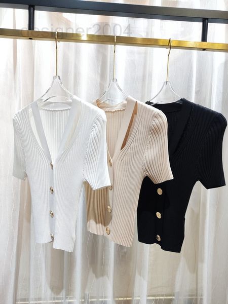 

women's sweaters designer 2022 balman knitted slim fitting ice silk sweater sweater high waist short sleeved 2y91, White;black