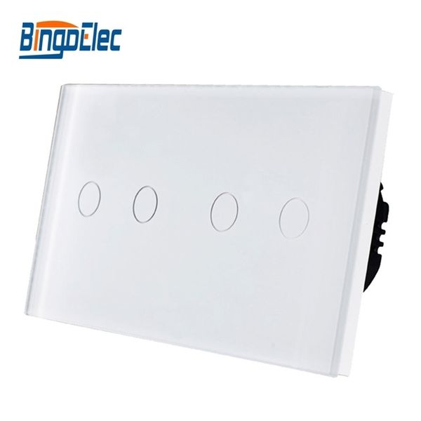 Bingoelec Europeo 4 Gang 1 Way Touch Light SwitchInterruttori pannello in vetro impermeabile AC110250V 157mm86mm T200605