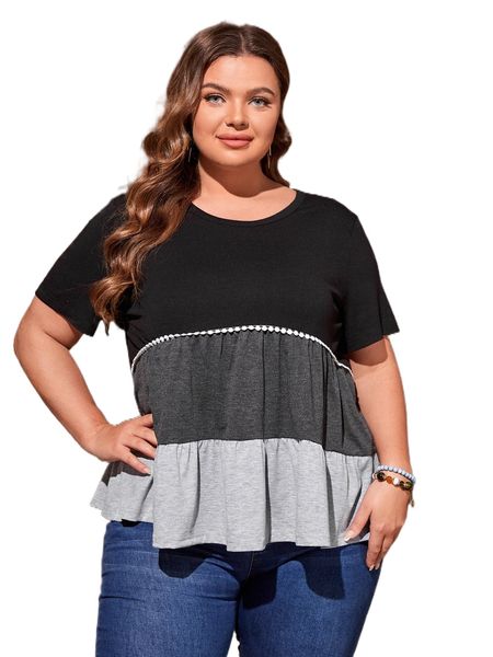 

emery rose plus colorblock ruffle hem tee w9nt#, Black