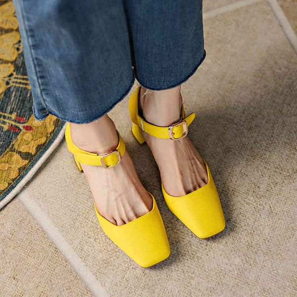 

sandals summer women's shoes square head thick heels hollow gold button baotou square simple sandals lxe7, Black